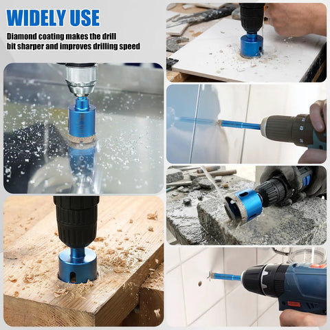 10 Pcs Diamond Hole Saw Kit With Vacuum Brazed Tile Drill Bits For Porcelain And Granite Cutting Dry Or Wet Sizes 1/4 To 2 Inch For Hand Drills And Bench Drills Super Durable Set used on tile, wood, and stone