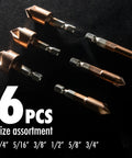 Six Piece M35 Cobalt Countersink Drill Bit Set For Metal And Wood With Case 82 Degree Quick Change Hex Shank HSS