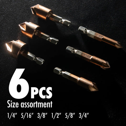 Six Piece M35 Cobalt Countersink Drill Bit Set For Metal And Wood With Case 82 Degree Quick Change Hex Shank HSS