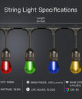 Smart WiFi String Lights 24 Inch 12 Pack Color Changing RGBW With Scheduling, bulbs lit in red, green, blue, and yellow