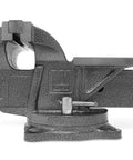 Side view of Heavy Duty 6 Inch Cast Iron Bench Vise With Swivel Base And Anvil, 3700 Lb Clamping Force, 36,000 PSI Cast Iron Construction