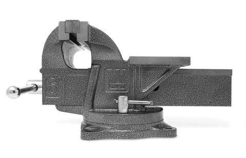 Side view of Heavy Duty 6 Inch Cast Iron Bench Vise With Swivel Base And Anvil, 3700 Lb Clamping Force, 36,000 PSI Cast Iron Construction