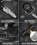Straight Up Tough Car Front Bumper Tow Hook And Racing Style Screw On Trailer Pull Ring Heavy Duty Alloy Foldable D Ring For Universal European Thread Rigs Black with 360° rotation and easy installation