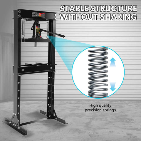 20 Ton Hydraulic Shop Press H Frame Garage Floor Mount With Adjustable Stamping Plate Heavy Duty Steel Workhorse stable structure and precision springs.