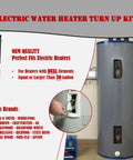 Electric Water Heater Tune Up Kit With Two 4500W 240V Elements Universal Upper And Lower Thermostats And Protective Covers Fits Most Brands One Year Warranty DIY Friendly Install And Longer Lifespan For Your Water Heater illustrated with compatible heater models.