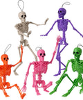 Spooky Hanging 16 Inch Posable Skeleton Set For Halloween Decor in colorful poses and hues for haunting displays