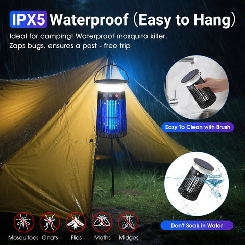 2 Pack Solar Bug Zapper Outdoor Portable Electric Mosquito Killer Waterproof Insect Trap with LED night light by camping tent