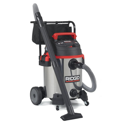 16-Gallon Stainless Steel Wet Dry Shop Vacuum With Cart, Pro Hose, 6.5 Peak HP Motor, Large Wheels, Durable Tank, Red