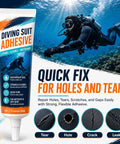 120 Gram Flexible Wetsuit Repair Adhesive Wader Patch Kit To Plug Holes Seal Cracks Mend Tears In Diving Suits with diving suit adhesive on underwater scene.