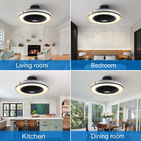 20 Inch Modern Enclosed Ceiling Fan With Light Low Profile Quiet Ceiling Fan For Bedroom Living Room Kitchen Built In Copper Motor Strong Breeze Low Noise Ideal For 100 To 200 Sq Ft