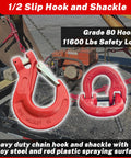 Half Inch Clevis Slip Hook And Chain Connector Link Set G80 Rated Tough As Nails Heavy Duty Tow And Lifting Safety Hooks