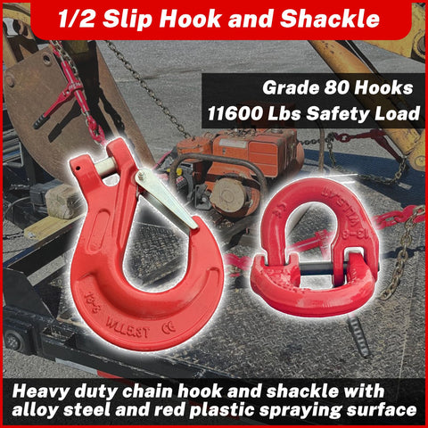 Half Inch Clevis Slip Hook And Chain Connector Link Set G80 Rated Tough As Nails Heavy Duty Tow And Lifting Safety Hooks