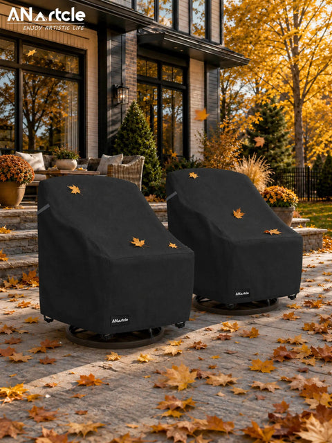 Beefy All Weather Swivel Patio Chair Covers 2 Pack Waterproof Outdoor Furniture Covers for Swivel Chairs, Black in autumn setting