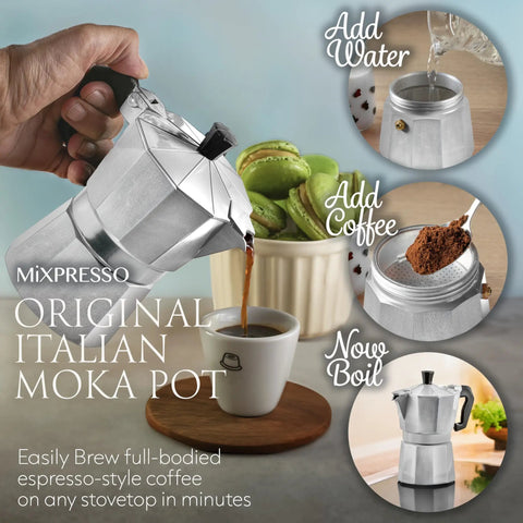 3 Cup Aluminum Moka Pot Stovetop Espresso Maker For Gas And Electric Stoves Cuban And Italian Style Coffee Brewer