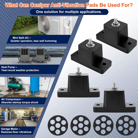 Heavy Duty Anti Vibration Rubber Mounting Brackets With Eight Expansion Screws For Mini Split Air Conditioner Feet displayed with HVAC units.