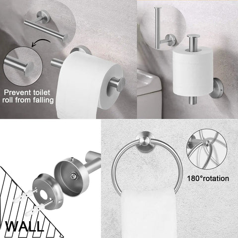 Brushed Nickel Towel Rack Set For Bathroom Stainless Steel 5 Piece Wall Mounted Bath Accessories includes toilet paper holder detail