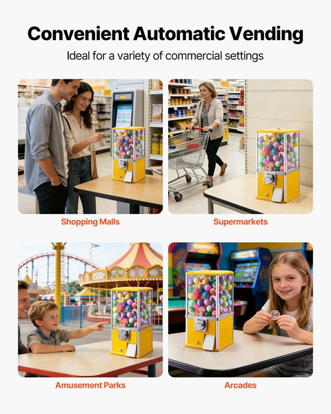 Candy Dispenser With 21 Inch Transparent Globe Holds 180 Balls, 25 Cent Coin Op in malls, supermarkets, parks, arcades