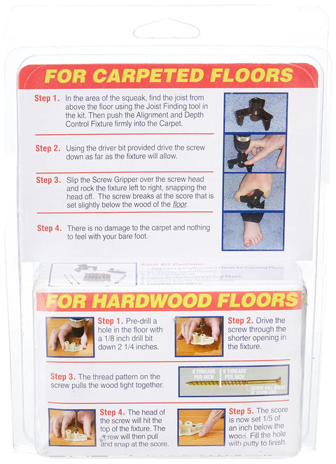 DIY Floor Squeak Fix Kit No Tools Needed Eliminate Carpet Squeaks From Above Hardwood Floors With Dual Pitch Screws packaging