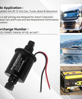 Heavy Duty 12V Inline Electric Fuel Pump Delivering Smooth 2.5 To 4.5 Psi Output with attachment wires for various vehicles.