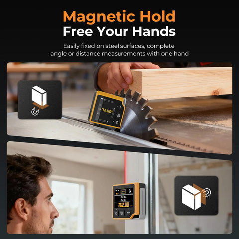 Three In One Laser Measure With 262 Ft Range, Digital Angle Finder And Digital Level, Pro Grade Tool For Pros On The Job, Ultra Fast 0.3 Second Readings, Plus Minus One Sixteenth Inch Accuracy, Six Unit Options M In Ft Ft Plus In Cm Mm, magnetic hold on steel