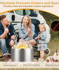 Family using Fire Pit Spark Screen For 19.5 Inch Bonfire, Stainless Steel Shield With Removal Handle in outdoor setting