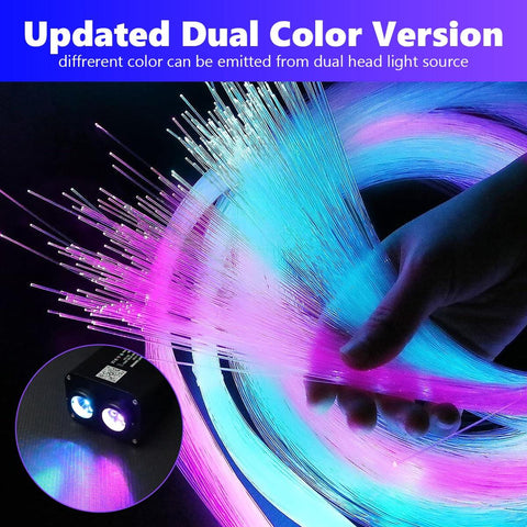 Dual Color 20W Twinkle Starlight Headliner Kit shown with 1300 fiber optic strands, dual port light box, and pink-blue glow
