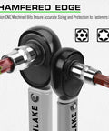 Close-up of 34 Piece Torx Bit Socket Set with Tamper Proof T6 to T70 Security Bits, featuring chamfered edge, pro grade.