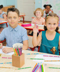 Students enjoying 60 Pcs Science Themed Pencils With Erasers Set For Classrooms And Labs during a classroom activity.