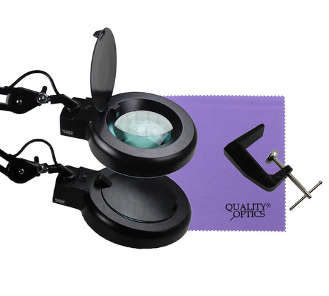 Illuminated Workstation Magnifier With Swing Arm Pro Grade 5 Inch Optical Grade Aspheric Glass Lens 90 LED Lighting