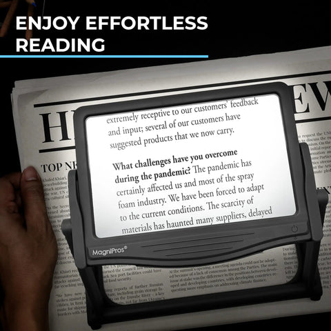 5X Large LED Page Magnifier With Detachable Stand Eye Care Anti Glare Lens used on newspaper for hands free reading
