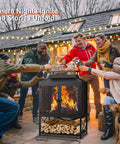 Group gathered around Metal Outdoor Fireplace For Patio And Backyard 39 Inch Square Chiminea Fire Pit Wood Burning With Grill Mesh