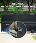 Sliding Gate Opener Magnetic Limit Switches Set Two Piece Round Magnets 1200G Replacement Magnetic Limits For Automatic Gate Nylon Gate Magnets Home Garage Gate Opener Accessory image showing installed limit switch on gate