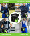 Collage of people using Five-Pocket Garden Tool Belt With Adjustable Go-To Waist Strap For Women in various work settings