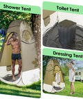 Image showing Easy Pop Up Camping Shower Tent with Privacy Changing Room, featuring army green design and spacious interior.