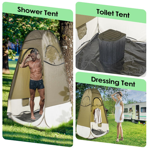 Image showing Easy Pop Up Camping Shower Tent with Privacy Changing Room, featuring army green design and spacious interior.