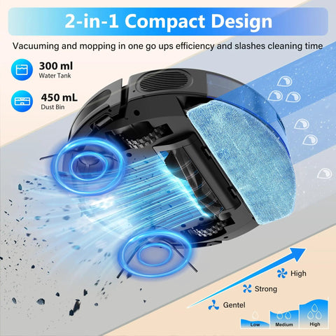 Robot Vacuum And Mop Combo With 5000Pa Suction, 150 Minute Runtime, App And Remote Control, Self Charging, G8000 Max showing underside