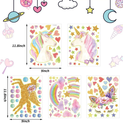Stars Wall Decals Set With Unicorn And Clouds Glow In The Dark For Bedroom Ceiling Decor Kids Room Mural Stickers 147 Pieces