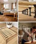 Heavy Duty Adjustable Furniture Leveling Feet Set Of 12 For Beds Desks Cabinets Shelves And Workbenches Non Slip Commercial Grade Support Easy Install Supports Up To 1000 Lbs Each Adjustable From 3.5 To 6 Inches installed on bed frame, close-up view of leveling and installation process.