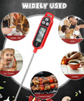 Six Pack Meat Thermometers With Probes Instant Read Digital Kitchen Thermometers For Grill BBQ Cooking Milk And Yogurt Temp Check Includes Protective Sleeves Red showing various uses including making tea and checking milk temperature
