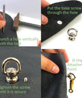 Installation process of 8 Pcs Ball Studs Rivets Set Light Gold 360 Rotatable D Rings for crossbody purses and bags.
