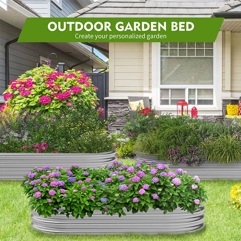 Two Pack Metal Raised Garden Bed 4x2x1ft Galvanized Planter Box For Backyard Veggies And Flowers Open Bottom Drainage Design Corrosion Resistant Lead Free Herb Garden Bed For Patios And Yards in a yard filled with colorful flowers