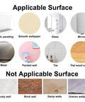 Image showing applicable surfaces for Kitchen Wall Decals Lets Eat Dining Room Wall Stickers including acrylic, wallpaper, glass, metal, wood.