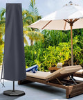 Heavy Duty Patio Umbrella Cover With Zip, 420D Oxford Fabric, Waterproof Shield For 9ft To 12ft Market Umbrellas, Dark Grey