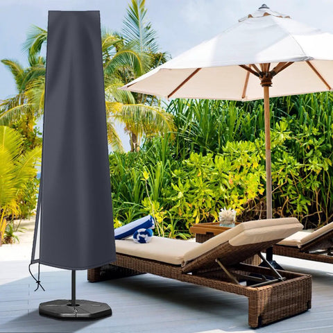 Heavy Duty Patio Umbrella Cover With Zip, 420D Oxford Fabric, Waterproof Shield For 9ft To 12ft Market Umbrellas, Dark Grey