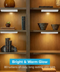 Wireless LED Under Cabinet Lights With 2 Remotes, battery operated push lights illuminating wooden shelves