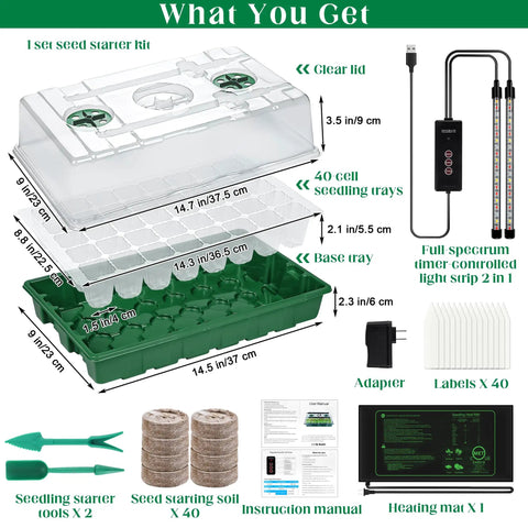 40 Cell Seed Starter Kit With Grow Lights And Full Spectrum UL Certified Heating Mat For Easy Germination Includes 40 Peat Pellets Seed Starting Soil Plant Labels Seedling Tools And Timer Controlled Light Strip