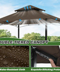 8x5 Ft Outdoor Grill Gazebo With Double Roof Canopy And LED Lights highlighted features, brown canopy with water-resistant cloth