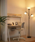 Sky Dome Double LED Floor Lamp With Two Reading Lamps, Torchiere Style, Lit Room-Filling Bright Light, Black Pole in office