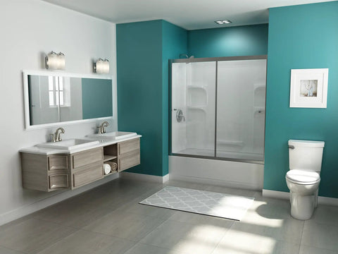 Modern bathroom with 4 Inch Centerset Bathroom Faucet With Speed Connect Drain Satin Nickel Finish Brass Spout Ceramic Disc Valve