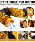Heavy Duty Cylinder Fan With 25 Foot Vinyl Hose 8 Inch Portable Blower For Crawl Spaces Attics And Basements 1100 CFM Direct Airflow